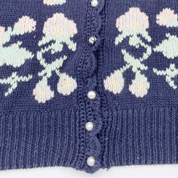 Vintage Margules Knit Cardigan Sweater Floral Embroidered Navy Blue Size Medium - Picture 6 of 8